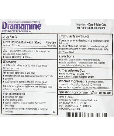 Dramamine Less Drowsy Formula 25mg Tablets - 8 ct | Motion Sickness Relief - Buy Online on GoSupps.com