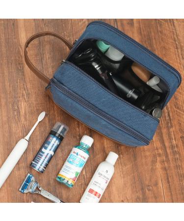 WANDF Hanging Dopp Kit Travel Toiletry Bag for Men - Water-Resistant Vegan Leather Shaving Bag - Blue - Buy Online on GoSupps.com