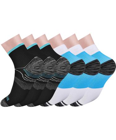 Pnosnesy 6/7 Pairs Compression Socks for Men & Women Plantar Fasciitis Socks Low Cut Sports Socks Athletic Socks with Arch Support Plantar Fasciitis S-M 3 Black+3 Blue