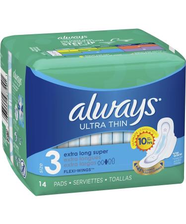 Always Ultra Thin Pads Size 3 Extra Long Super Absorbency with Wings Unscented - 14 Count - Buy Online on GoSupps.com