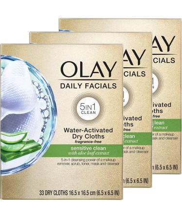 OLAY Daily Gentle Clean 5-in-1 Water Activated Cloths, 33 Count (Pack of 3) Unscented  33 Count (Pack of 3)