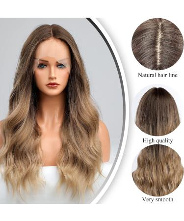 Ombre Brown to Blonde Lace Front Wig for Women - Long Wavy Synthetic Hair Wig - Buy Online on GoSupps.com