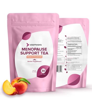 VoomVaya Menopause Support Tea - Red Clover Tea - Natural Hormone Balance For Women with Red Clover & Black Cohosh - Alleviates Hot Flashes Night Sweats Mood Swings - Peach Flavor - 30 Teabags 1