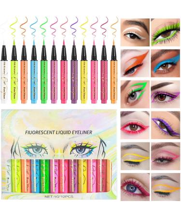 Waterproof Eye Liner | Long Lasting Colorful Glitter Eye Liner - UV Neon Pigmented Graphic Liners Face & Body Painting Liner Festival Makeup Kit for Women Girls - Buy Online on GoSupps.com