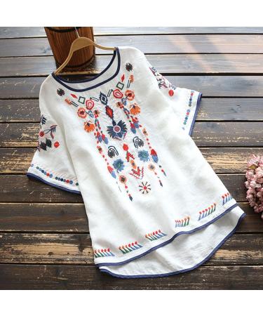 Women's Linen Shirts Plus Size Blouse Summer Long Sleeve Button Up Casual Tee Tops V-Neck Loose Party Evening Wedding Beach T Shirts 2870-qppoj-f-white 4XL - Buy Online on GoSupps.com