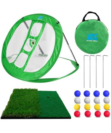 Golf Chipping Net,Golf Practice Net with Hitting Mat for Accuracy/Swing Practice,Indoor/Outdoor Golfing Target Net with 16 Practice Balls,4 Groud Stakes,Rubber Tees and Carry Bag for Men Women Kids Green