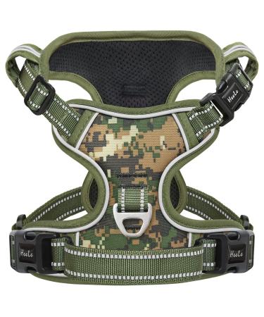 Heele dog crockery dog harness for large dogs release on the neck front back clips. Hunde harness adjustable reflective anti-pull dog harness with padded handle camouflage green XL XL-breast circumference: 53-97cm camouflage green