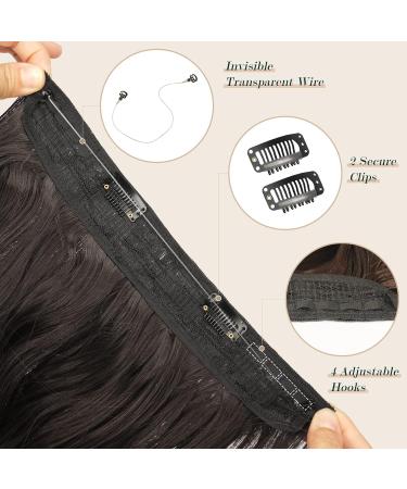 FESHFEN Invisible Wire Hair Extensions | Adjustable Size with 2 Secure Clips | Long Wavy Synthetic Hairpiece 20 Inch | Black Brown - Buy Online on GoSupps.com