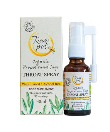 RAW POT - Organic Propolis and SAGE Throat Spray | Alcohol-Free 100% Pure Raw Bee Propolis Extract & Sage | Relief Sore Throat Spray & Soothes Pain Immunity Support | Kids & Adults (30ml) PROPOLIS + SAGE