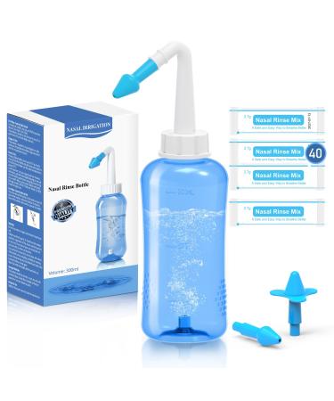 Neti Pot Sinus Rinse Kit, Sinus Rinse Bottle, Nose Wash Cleaner, Pressure Rinse Nasal Irrigation for Adult & Kid, 300ml Capacity Sinus Rinse Bottle and 40 Nasal Wash Salt Packets