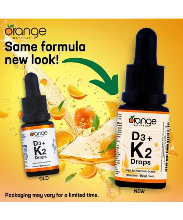 Orange Naturals - Vitamin D3+K2 Drops 250IU - Natural Orange Flavour MCT 15ml - Support Bone Teeth Health Reduce Osteoporosis Maintain Muscle Enhanced Absorption & Prevent D Deficiency Cholecalciferol 15 ml (Pack of 1) - Buy Online on GoSupps.com