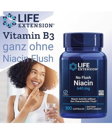 Life Extension No-Flush Niacin 100 Capsules | High Dose Vitamin B3 | Gluten-Free Soy-Free Non-GMO | Laboratory Tested - Buy Online on GoSupps.com