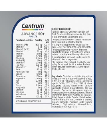 Centrum Advance 50+ Multivitamin & Mineral Tablets - 30 Count - Vitamin D - 24 Essential Nutrients - Complete Multivitamin - Packaging May Vary - Buy Online on GoSupps.com