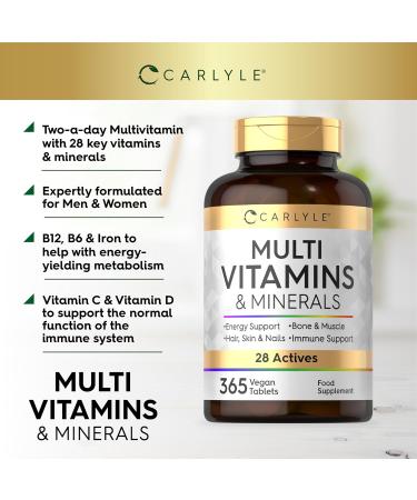 Multivitamins and Minerals | 365 Vegan Tablets | 28 Essential Nutrients | Multivitamins Women and Men | Vitamin Supplement | By Carlyle - Buy Online on GoSupps.com