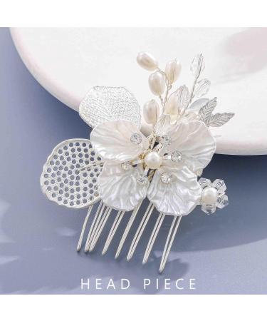 Foyte Pearl Flower Hair Comb Wedding Crystal Hair Comb Silver Hair Accessories for Women and Girls - Buy Online on GoSupps.com