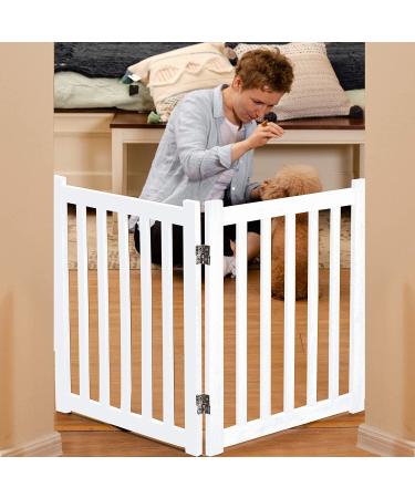 Oak Wood Freestanding Pet Gate | Indoor Outdoor Safety Fence for Dogs | 2 Panel 24 White Gate for Doorways, House, Stairs - Buy Online on GoSupps.com