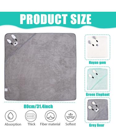 Soft & Absorbent Hooded Bath Towels for Babies - 3 Piece Set (80x80 cm) | Cute Unisex Baby Bath Towels for Ages 0-5 - Buy Online on GoSupps.com