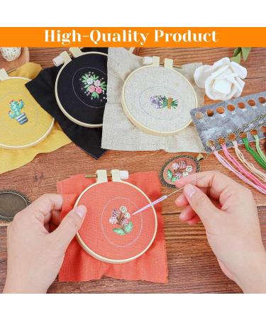 Shynek Embroidery Kit for Beginners - 26 Pcs Mini Cross Stitch Set with Flowers Pattern - Includes Stamped Clothes, Necklace Pendant, Hoops, and Chains - Yellow/Red/White/Black - Buy Online on GoSupps.com