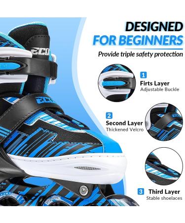 ECOO Adjustable Inline Skates with Light-up Wheels for Kids (Ages 4-12) - Blue - Large-Youth (3-6 US) | Beginner Roller Blades for Boys and Girls - Indoor and Outdoor Use - Buy Online on GoSupps.com