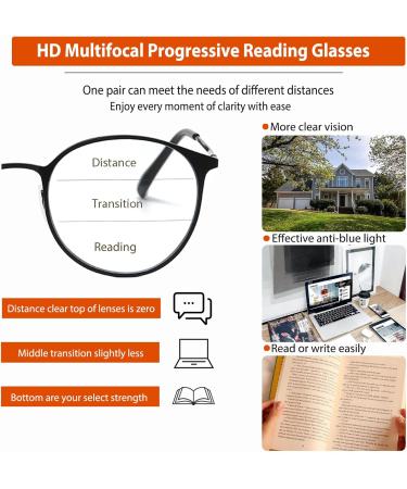 Multifocal Transition Photochromic Progressive Reading Glasses - Blue Light Blocking Metal Multifocus Readers for Men & Women - 2.5x in Black - Buy Online on GoSupps.com