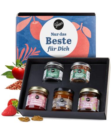 Gepp's delicatessen Mini Best of Gift Box I gift basket with 2 spice variations 2 fruity jams and a noble sauce I perfectly give away or enjoy I 5 x 50ml Best of Set