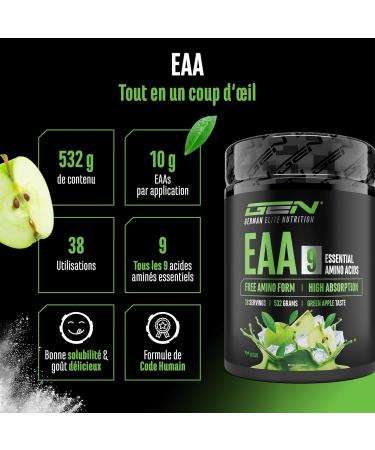  GEN GERMAN ELITE NUTRITION EAA Powder 532g (38 servings) - The 9 essential amino acids including histidine & BCAAs - Human Code Formula - Vegan - Very - Buy Online on GoSupps.com