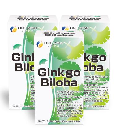 FINE JAPAN Ginkgo Biloba Leaf Extract Tablets/400 Tablets/3 Bottles/with Garlic Extract and B Vitamins for Daily Vitality Support 60g(150mg 400tablets)