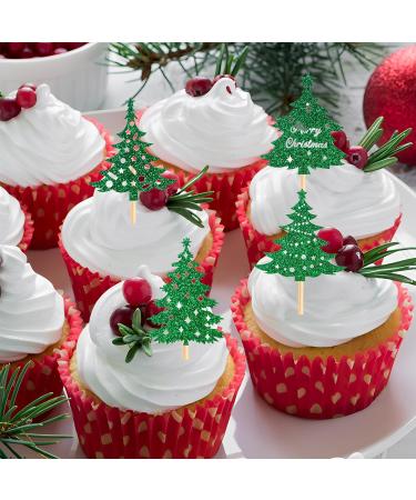 60Pcs Christmas Tree Cupcake Toppers Green Glitter Christmas Tree Cupcake Picks for Merry Christmas Party Decorations Supplies Color01 - Buy Online on GoSupps.com