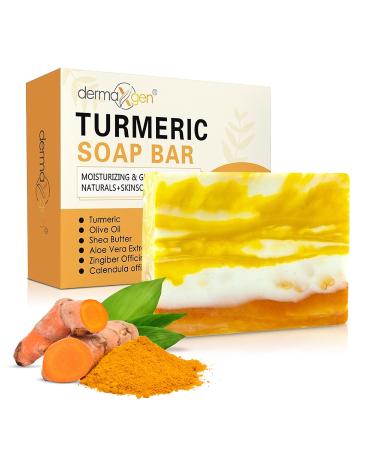 Dermaxgen Turmeric Soap Bar - Organic Ingredients For Face & Body Cleanser With Calendula, Aloe Vera, French Clay, Glowing Skin, Even Tones, Fades Scars, Sun Damage, Age Spots For Dull And Dry Skin (07 Oz) 7 Ounce