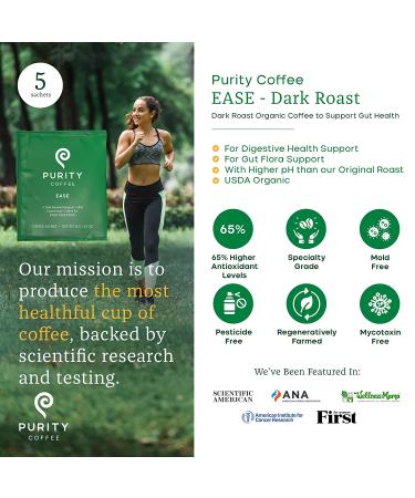 Purity Coffee Ease Dark Roast Low Acid Organic Single-Serve Packets - 5 ct Box | USDA Certified, Third-Party Tested for Mold, Mycotoxins, and Pesticides - Buy Online on GoSupps.com