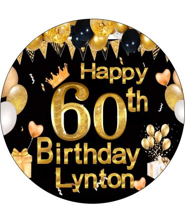 Black and Gold 60th Happy Birthday Cake Topper Edible Icing or Wafer Any Size