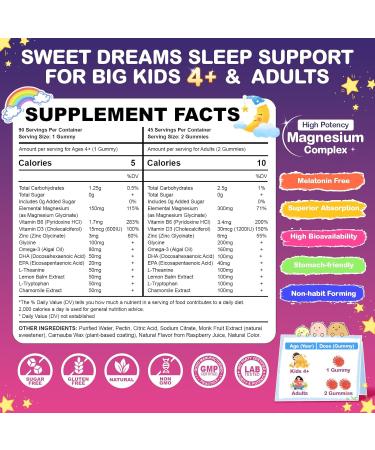 Magnesium Glycinate Gummies for Kids & Adults 90 Counts No Melatonin Magnesium Gummies for Sleep & Calm Sugar Free Vegan with Glycine L-Theanine B6 D3 Zinc & Omega 3 - Raspberry Flavor 90 Count (Pack of 1) - Buy Online on GoSupps.com
