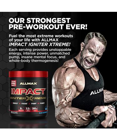 ALLMAX IMPACT Igniter Pre-Workout Blue Raspberry 11.6 oz | Boost Energy & Performance - Buy Online on GoSupps.com