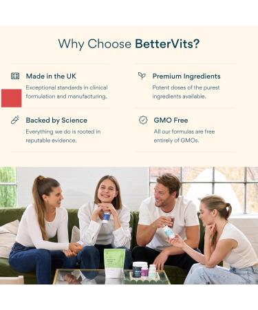 Bettervits Multivitamin for Women & Men | Womens Daily Multivitamin with 13 Essential Vitamins Iron Iodine Calcium and Biotin | Vitamins A K2 D3 C B1 B2 B3 B5 B6 B7 B9 B12 | 60 Capsules - Buy Online on GoSupps.com