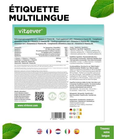 vit4ever Poudre de L-glutamine 1000 g / 1 kg Poudre d acides amin s ultra pure extra hautement dos e 100% v gane Produite par fermentation v g tale - Buy Online on GoSupps.com