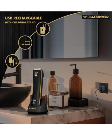 WELLTRIMMED Body Hair Trimmer for Men with LCD Display - 90 min battery life. Detachable Ceramic Blade USB Charging Stand. Wet/Dry Body Groomer Men. Adjustable Length Guards and Minimised Irritation - Buy Online on GoSupps.com
