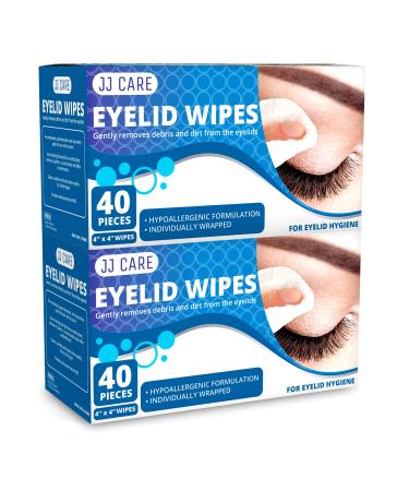 JJ CARE Eyelid Wipes Box of 80, Eyelid Cleansing Wipes, Individually-Wrapped Eye Wipes for Dry Eyes, Eyelash Wipes, Hypoallergenic Eye Cleanser Wipes & Eye Makeup Remover Wipe