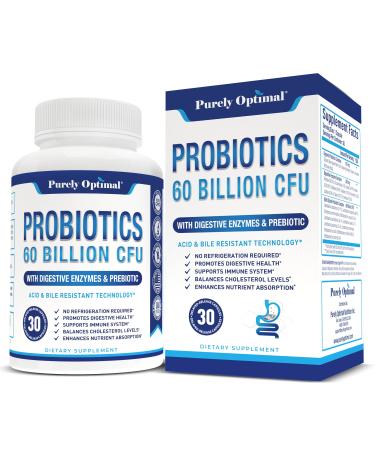 PURELY OPTIMAL Premium Probiotics 60 Billion CFU - 30 Capsules