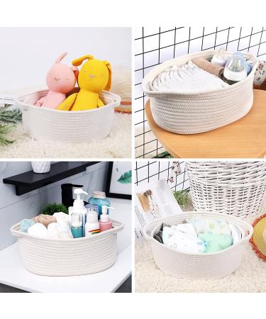 ABenkle Small Woven Storage Basket 12x8x5 | Cute Rope Shelf Organizer for Cat & Dog Toys | Decorative Gift Basket with Handles - White (1 Pack) - Buy Online on GoSupps.com