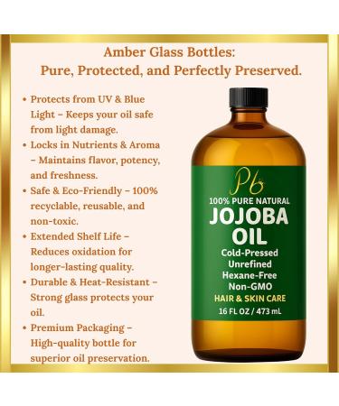 Jojoba Oil 16 fl oz Glass Bottle with Pump Cold-Pressed Unrefined & Hexane-Free Jojoba Oil for Hair Skin & Face Natural Moisturizer & Lightweight Carrier Oil for Essential Oils & Massage - Buy Online on GoSupps.com