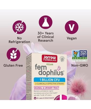 Jarrow Fem-Dophilus Probiotics 1 Billion CFU - Vaginal & Urinary Tract Support - 30 Veggie Capsules - Buy Online on GoSupps.com