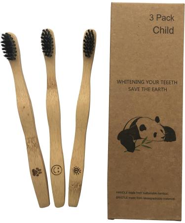 Children's Bamboo Toothbrushes Set - 3 Piece Eco-Friendly Recyclable Soft Bristles & Bamboo Handle - Buy Online on GoSupps.com
