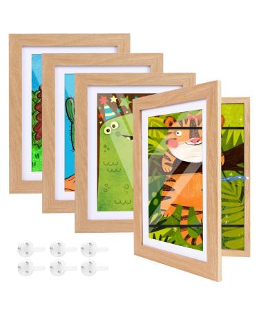 4 pieces of art photo frame for children fillable picture frames for opening front opening picture frames for works of art ideal for children's drawings children art projects school at home or office wood wood 4 PCs