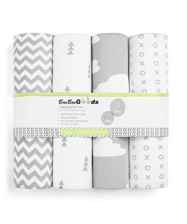 Premium Cotton Baby Changing Pad Cover 4 Pack - Grey and White - Machine Washable - Boy or Girl - Diaper Changing Pad Sheets - Buy Online on GoSupps.com
