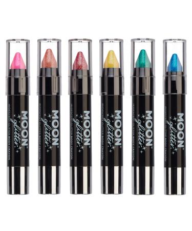 Iridescent Glitter Paint Stick/Body Crayon makeup for the Face & Body by Moon Glitter - 0.12oz - Set of 6