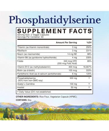 Vitalitown Phosphatidylserine 300mg Inositol Acetyl L-Carnitine Vitamin B Complex with Biotin B12 B1 B2 Niacin B5 B6 Folate Brain Supplements for Memory and Focus 120 Vegan Capsules - Buy Online on GoSupps.com