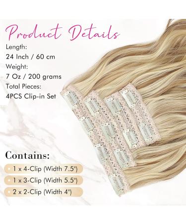 Reecho Clip-In Hair Extensions - 4PC Medium Blonde with Highlights 60cm Thick Long Beach Waves - Buy Online on GoSupps.com