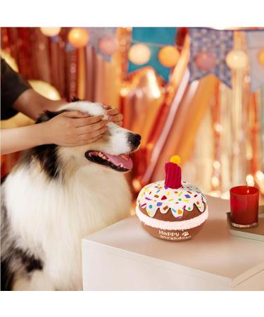 Verla Dog Birthday Cake Plush Squeaky Toy - Perfect Gift for Celebrating Your Pet's Bday - Ultra-Soft and Pet-Safe Fabric - Ideal for Puppy, Cat, and Dog Christmas presents - Brown - Buy Online on GoSupps.com
