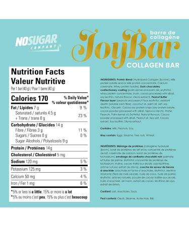No Sugar Joybar Collagen Bar - Chocolate Peanut Butter - 0g Sugar 14g Protein - Nourish Inside & Out - Low Calorie High Protein Snack - Supports Skin Hair Nails & Joint Health - 12 Pack - Buy Online on GoSupps.com
