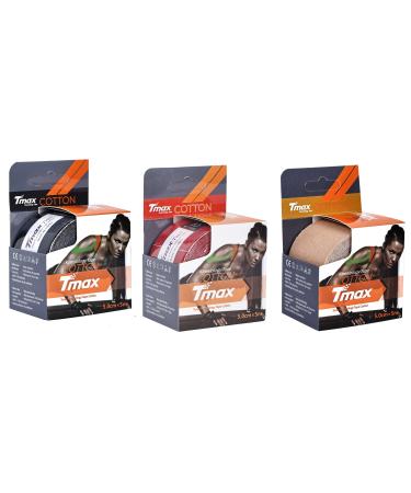 Tmax Waterproof Kinesiology Tape | Athletic Sports Tape for Injury Muscle Support Pain Relief Joint Support and Physiotherapy (5 m * 5 cm)(Pack of 3)